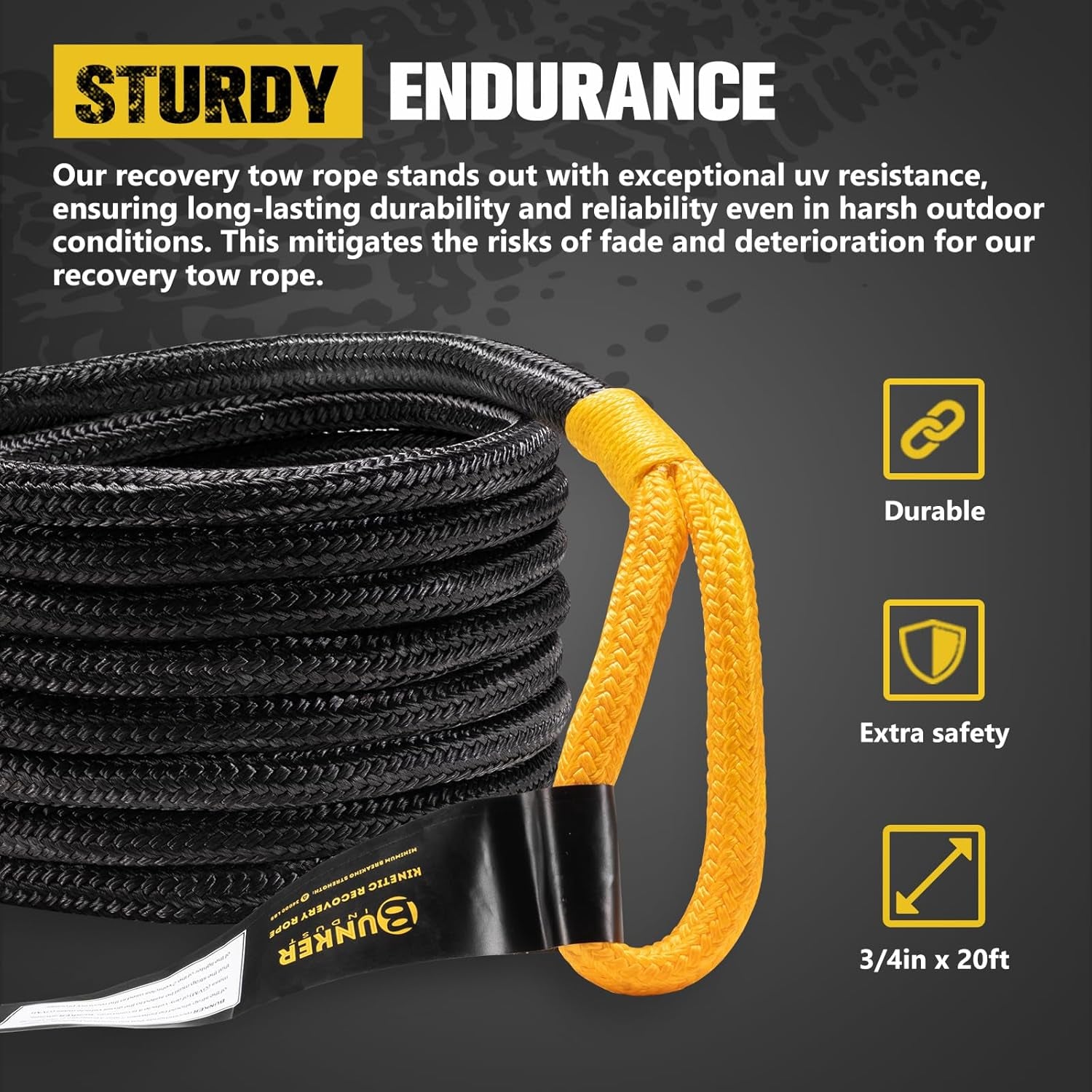 3/4In×20Ft Kinetic Recovery Rope with 2 Soft Shackles Kit, Kinetic Recovery Tow Rope Snatch Strap off Road Recovery Kit for UTV, ATV, Truck, Car, Jeep, Tractor