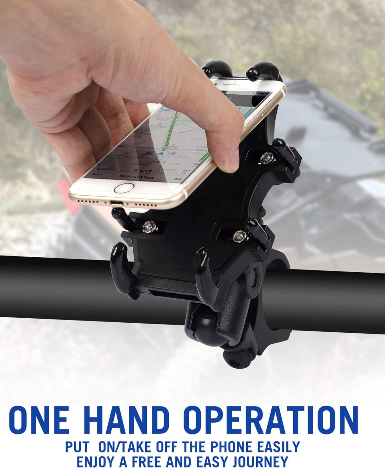 UTV Phone Mount, 360°Rotation ATV Phone Holder Easily Install on 1.75-2" Roll Bar, One Hand Operation Phone Carrier, 8 Claws and Aluminum Alloy Sturdy to Hold 4.7"-7.1" Devices for UTV, SXS