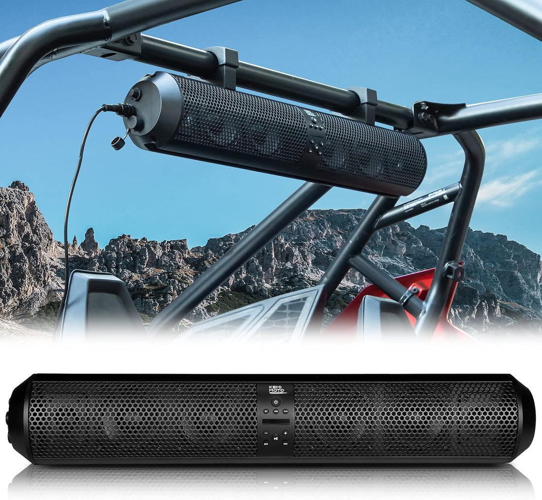 UTV Soundbar X3 Sound Bar Waterproof Sxs Soundbars Bluetooth Compatible 28 Inch Wide 2X Tweeter and 4X Subwoofer 500W Amplifier 3.5Mm Aux Input Wireless Control Work for 1.56"- 2.25" Roll Bar