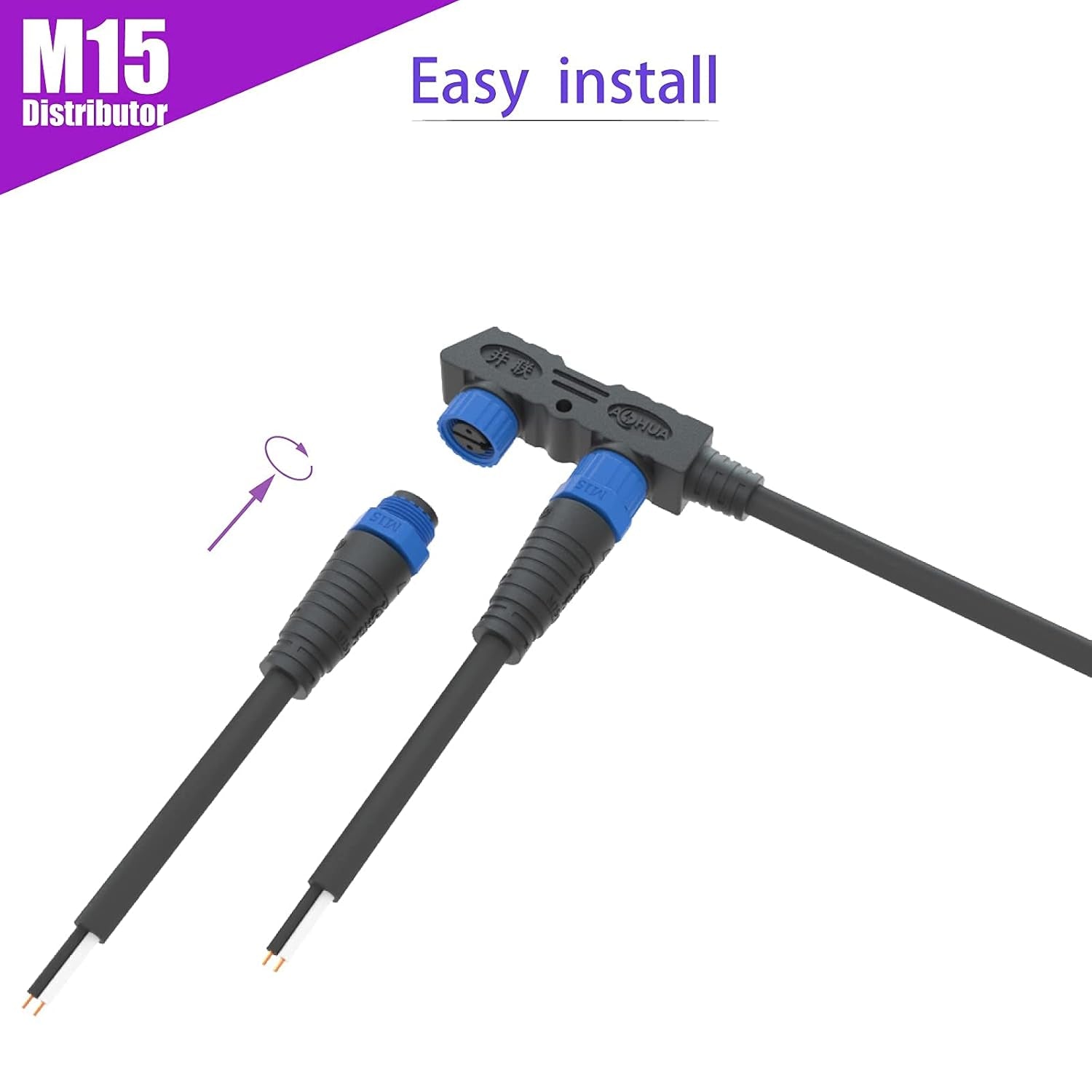 M15 Waterproof Connector IP68 Outdoor Electrical Splitter Plug for 2Pin Cables LED Connector UL Certification