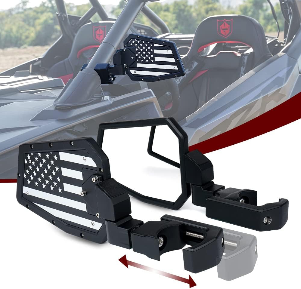 Aluminum UTV Side Mirrors Fits 1.75"-2" Roll Cage Bar America USA Flag Pattern Side Rear View Mirror for Side by Side Polaris RZR XP Turbo Can-Am Maverick X3 Yamaha Talon Kawasaki Pioneer