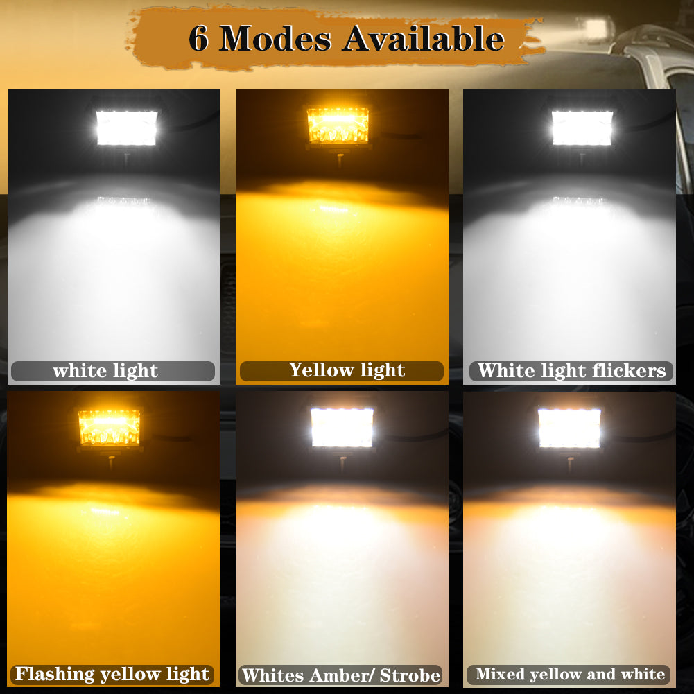 4Inch Amber+White Lights Cubes 2Pcs 72W 7200Lm High Intensity Triple Row Spot Beam off Road Lights Driving Lights for Pickup Truck ATV UTV 4X4 SUV 12V-24V LED Light Bar IP68