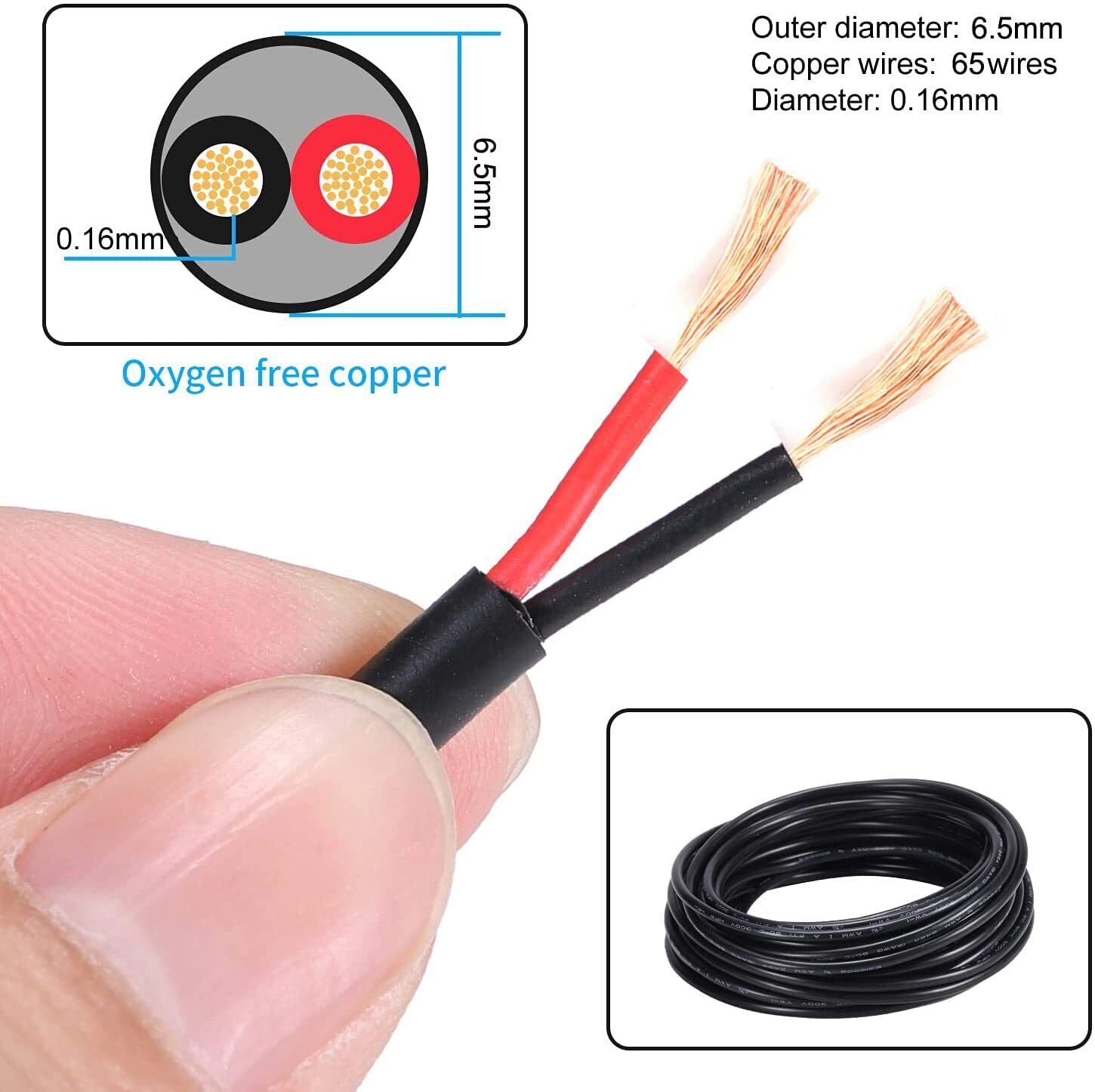 16 Gauge 2 Conductor Electrical Wire Stranded Pvc Red Black Cord Pure Copper Cab