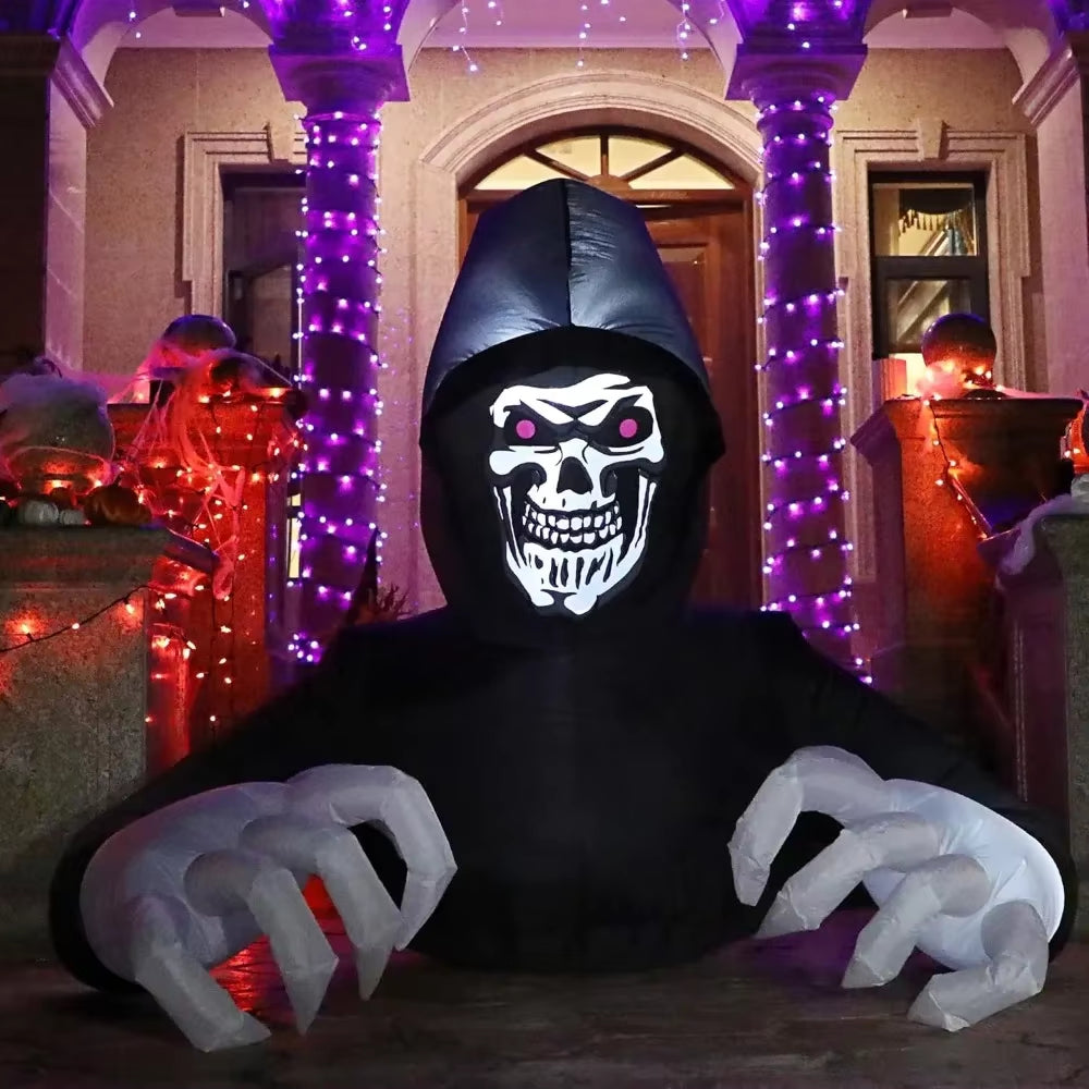 Halloween Inflatable Decoration Grim Reaper Spooky Ghost with Lights for Outdoor Garden Yard Lawn,Inflatable Yard Decorations