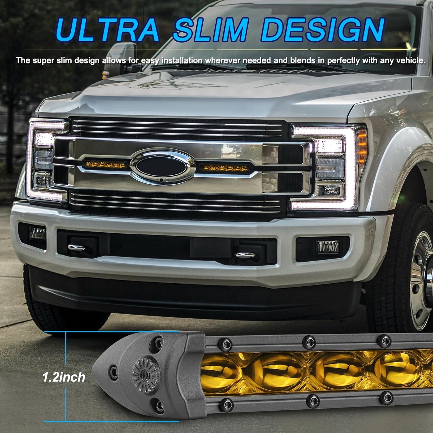 LED Light Bar Amber 2PCS 6 Inch 60W Ultra Slim Single Row Light Bars LED Driving Lights Yellow Fog Light Pod Lights with Spot Beam for Truck Motorcycle SXS Off-Road UTV ATV