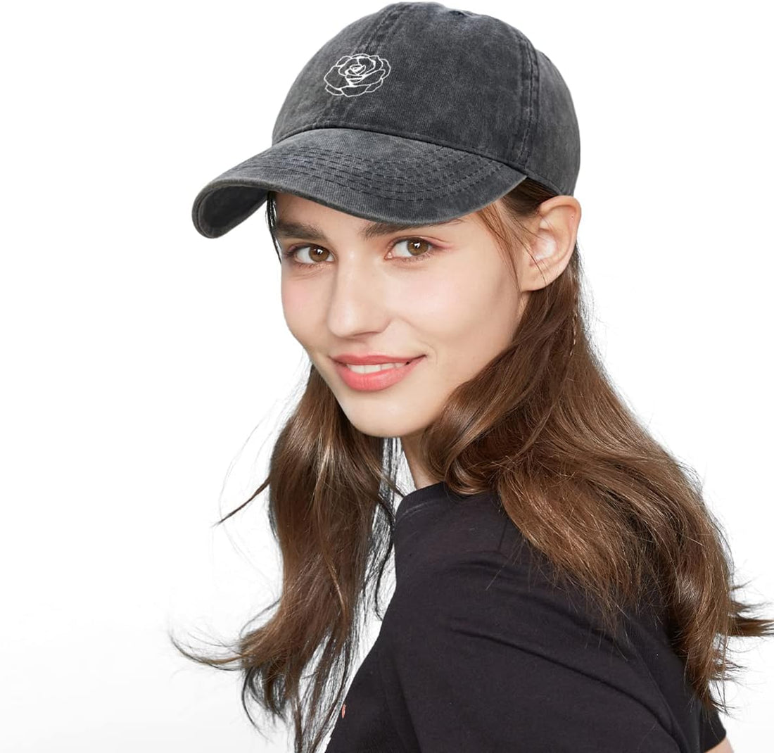 Baseball Cap Women Baseball Caps Ball Hat for Women Cute Cotton Distressed Vintage Washed Adjustable Denim Plain Black Unstructured Small Low Profile Fits Well Fashion Ladies Dad Unisex(Rose