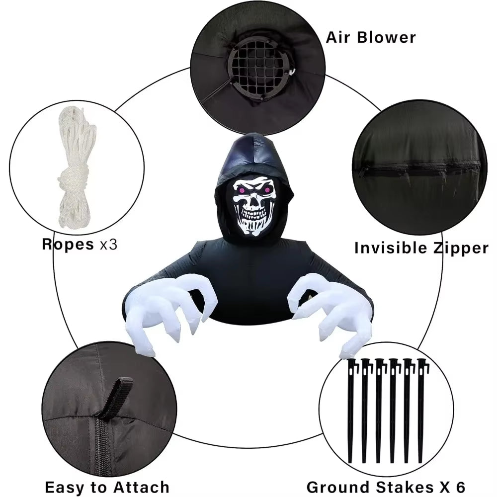 Halloween Inflatable Decoration Grim Reaper Spooky Ghost with Lights for Outdoor Garden Yard Lawn,Inflatable Yard Decorations