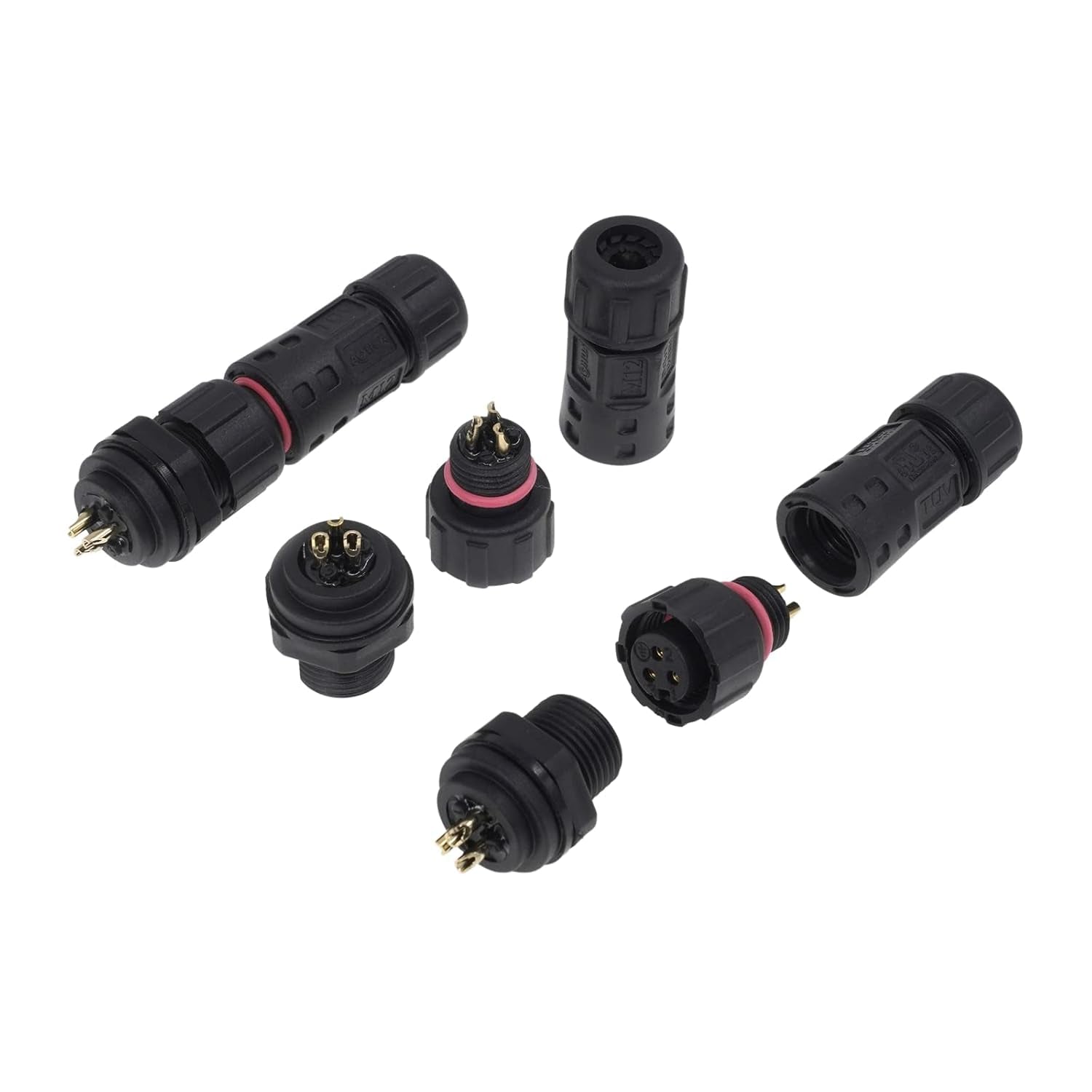 M12 Waterproof Connector IP68 Outdoor Electrical Plug Wire to Panel, Front Male Panel Mount for 2 or 3-Pin Cables Ø 4.5-7.5Mm UL Certification