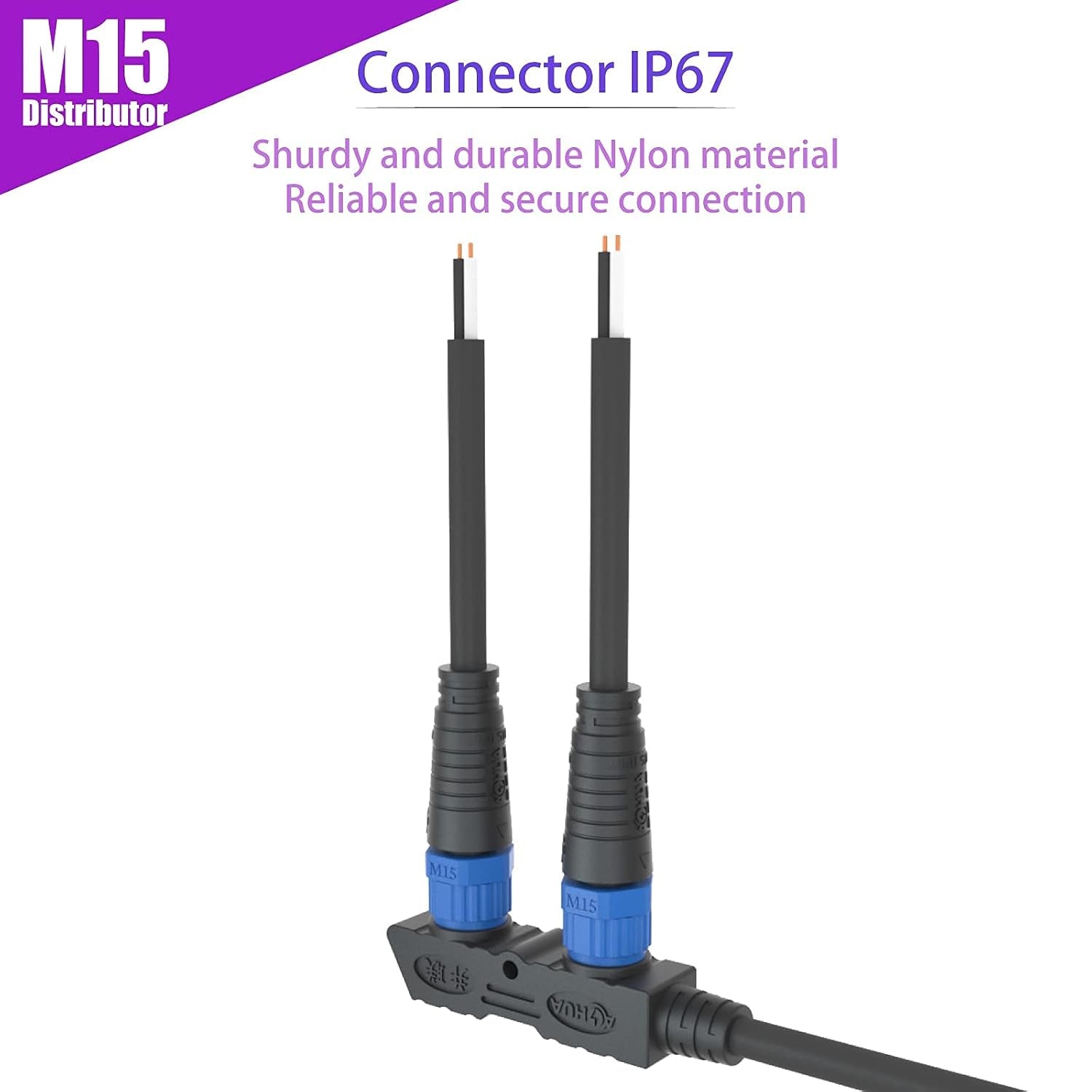 M15 Waterproof Connector IP68 Outdoor Electrical Splitter Plug for 2Pin Cables LED Connector UL Certification