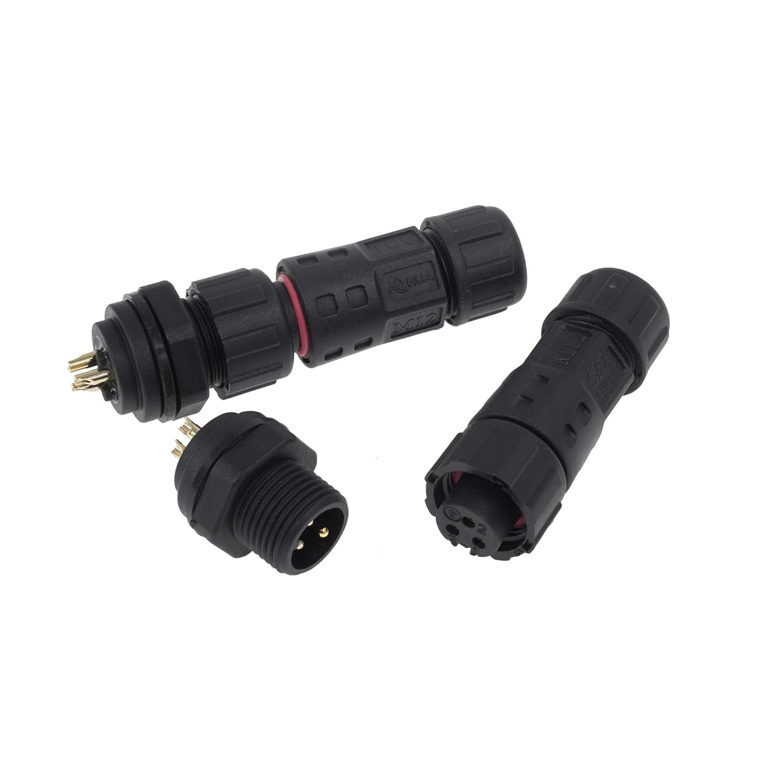 M12 Waterproof Connector IP68 Outdoor Electrical Plug Wire to Panel, Front Male Panel Mount for 2 or 3-Pin Cables Ø 4.5-7.5Mm UL Certification