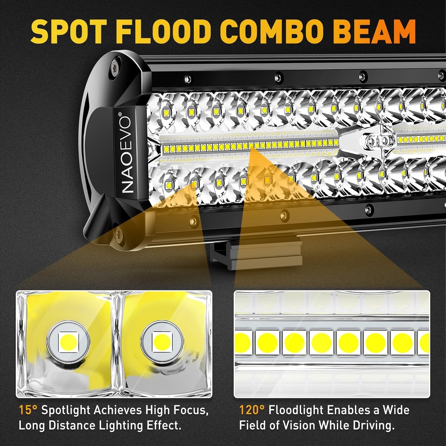 12Inch LED Light Bar and 2PCS 4Inch LED Pod Lights, 420W 42000LM LED Fog/Driving/Off Road Lights Bar, Spot Flood Combo LED Light Bar with Wiring Harness Kit-3 Lead for Truck ATV Boat