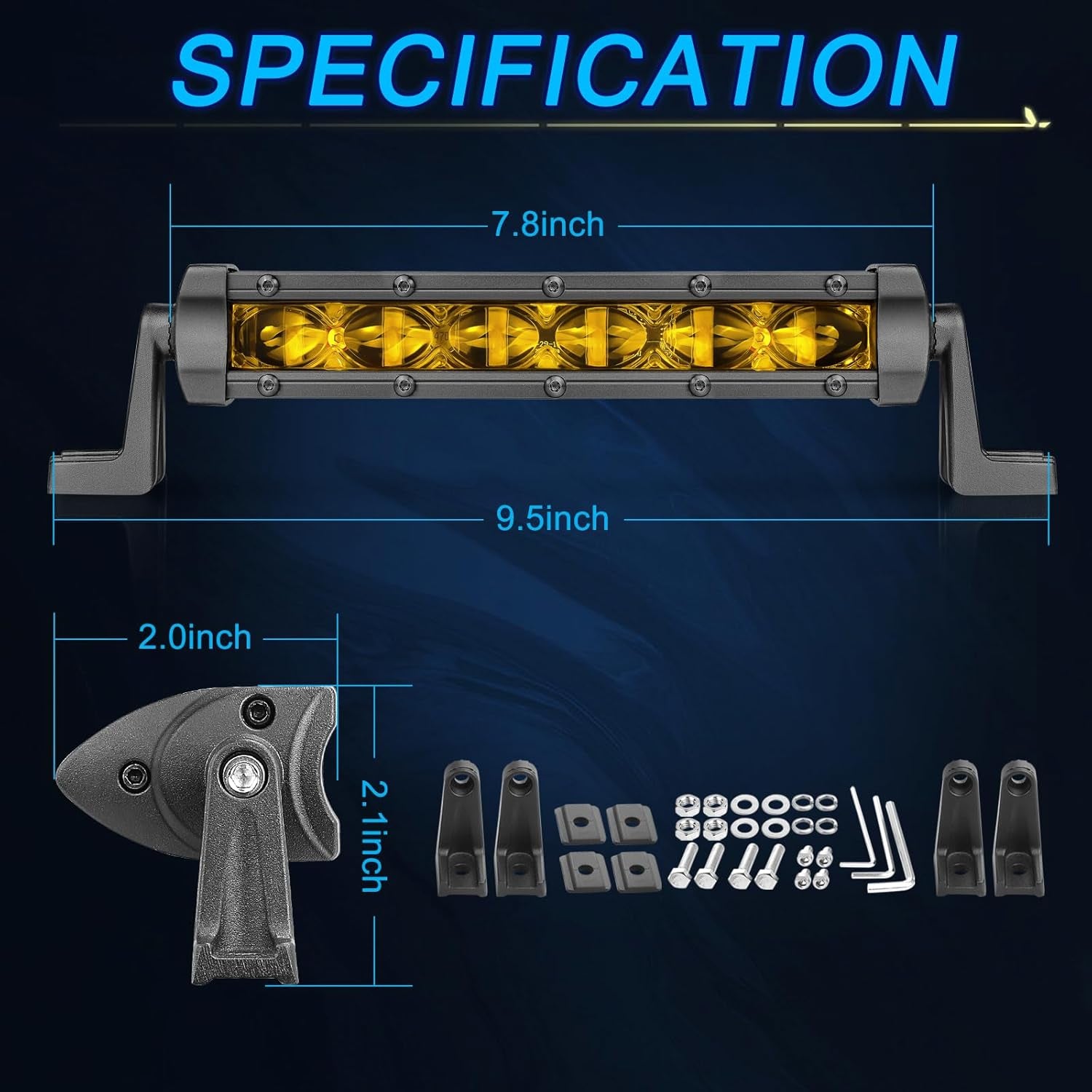 LED Light Bar Amber 2PCS 6 Inch 60W Ultra Slim Single Row Light Bars LED Driving Lights Yellow Fog Light Pod Lights with Spot Beam for Truck Motorcycle SXS Off-Road UTV ATV