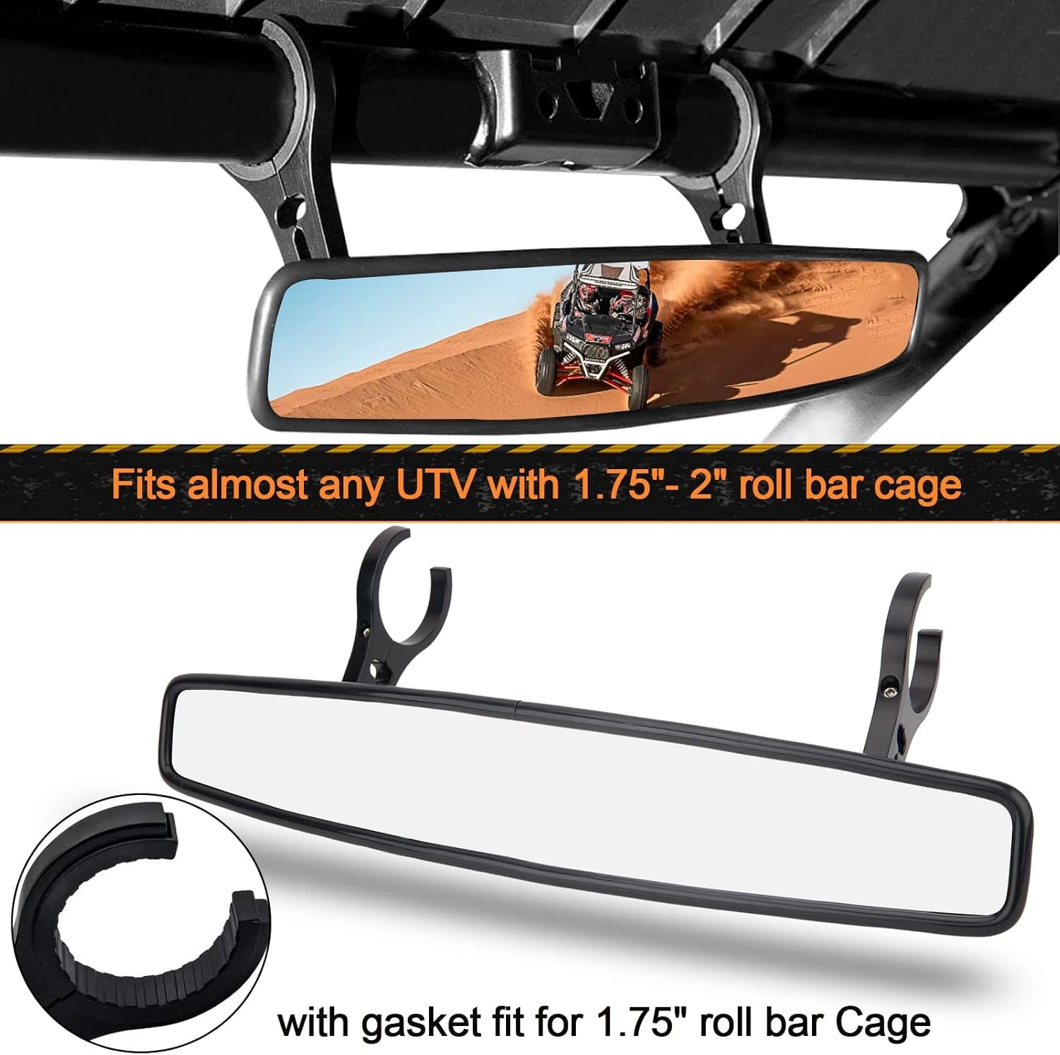 UTV Side Rear View Mirror with 1.75" to 2" Roll Bar Cage Compatible with Polaris RZR Honda Pioneer Yamaha Rhino Kawasaki Teryx, with Center View Mirror