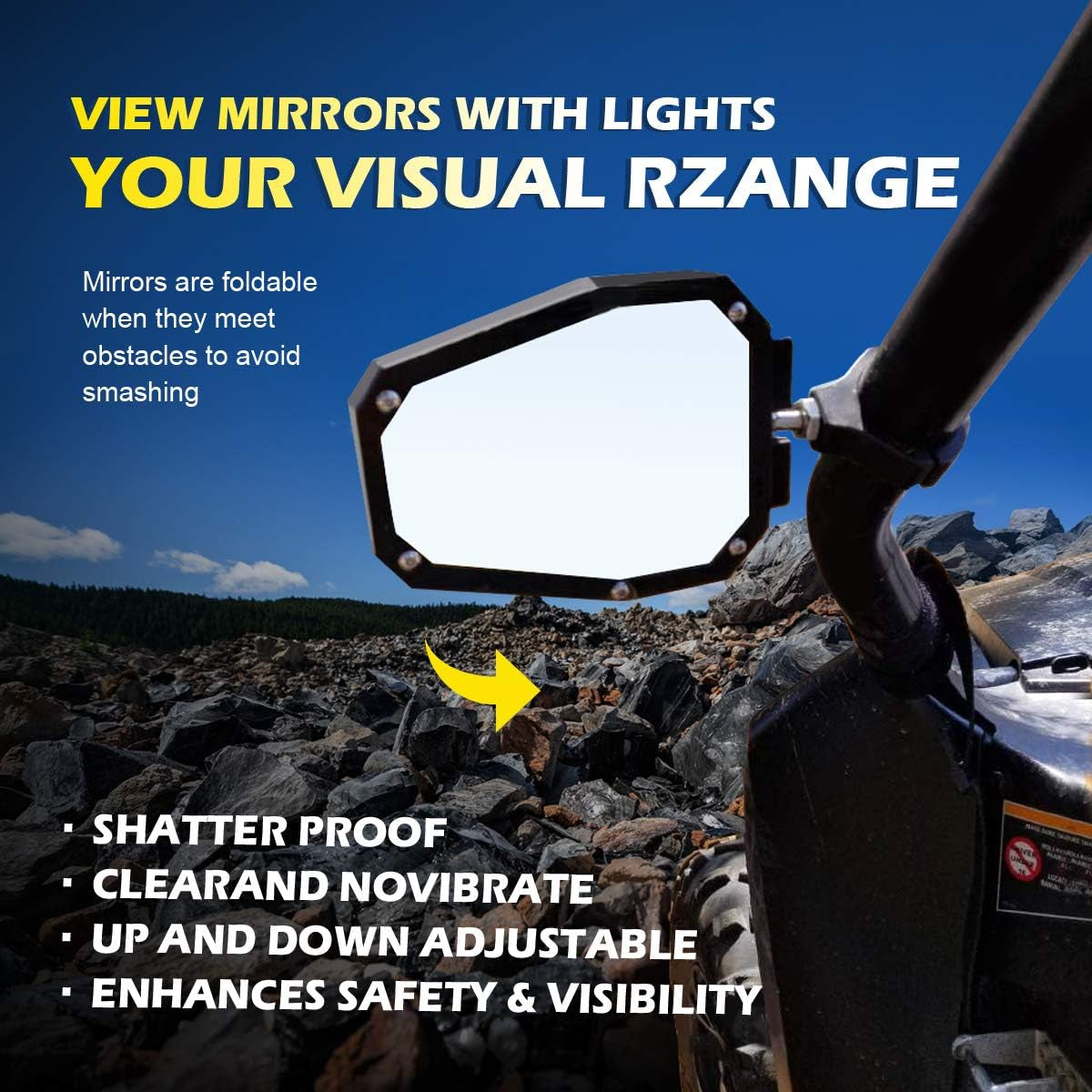 UTV Side Rear View Mirrors with Spot Lights and Wiring Harness Kit Fot 1.75" - 2" Roll Compatible with Polaris RZR Ranger Pioneer Maverick X3 Commander Zforce UTV