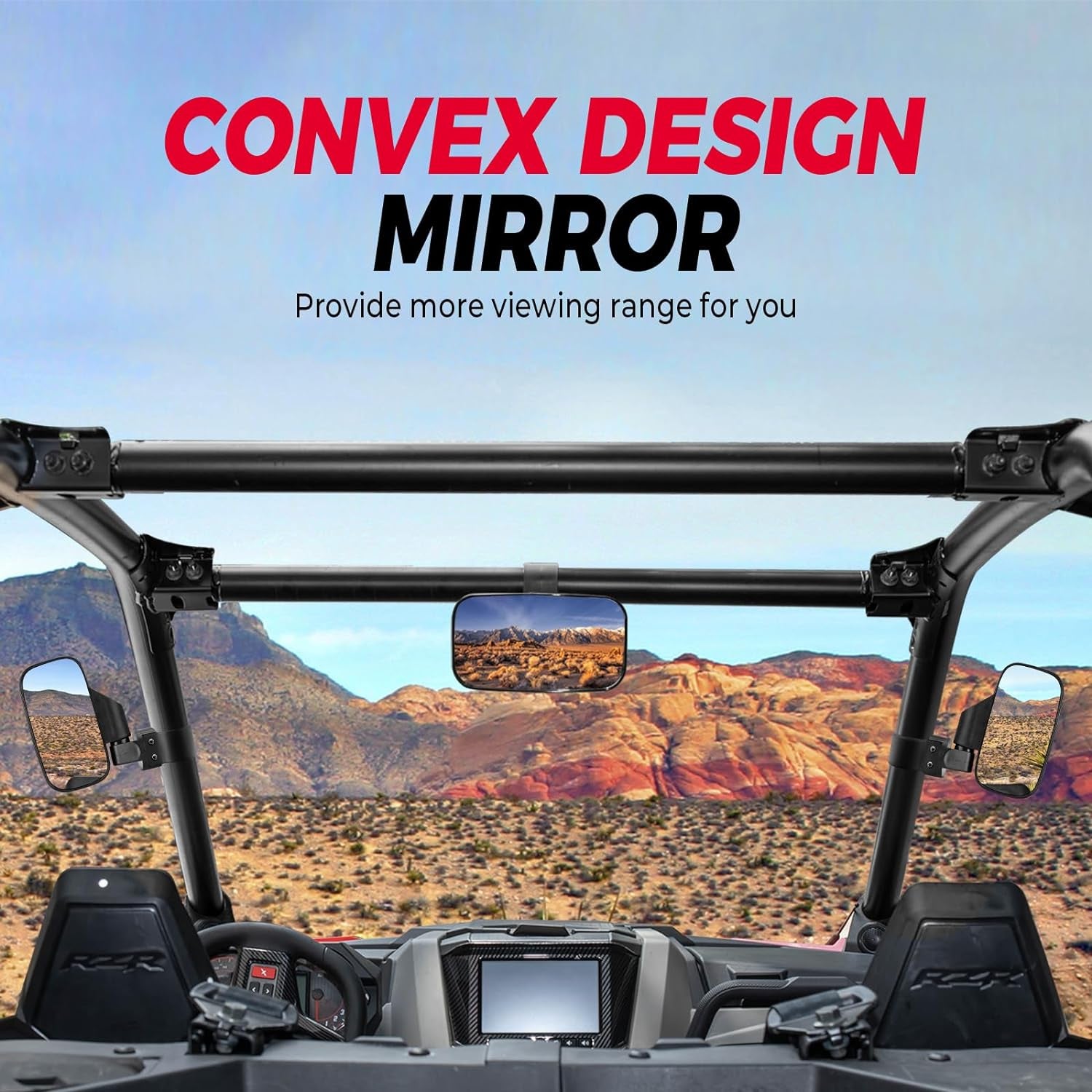 UTV Side Mirrors and Center Mirror with 1.6" to 2" Roll Bar Cage, Adjustable Rear View Side Mirrors Compatible with Polaris RZR, Zforce, Commander Maverick X3, Viking, Rhino, Teryx