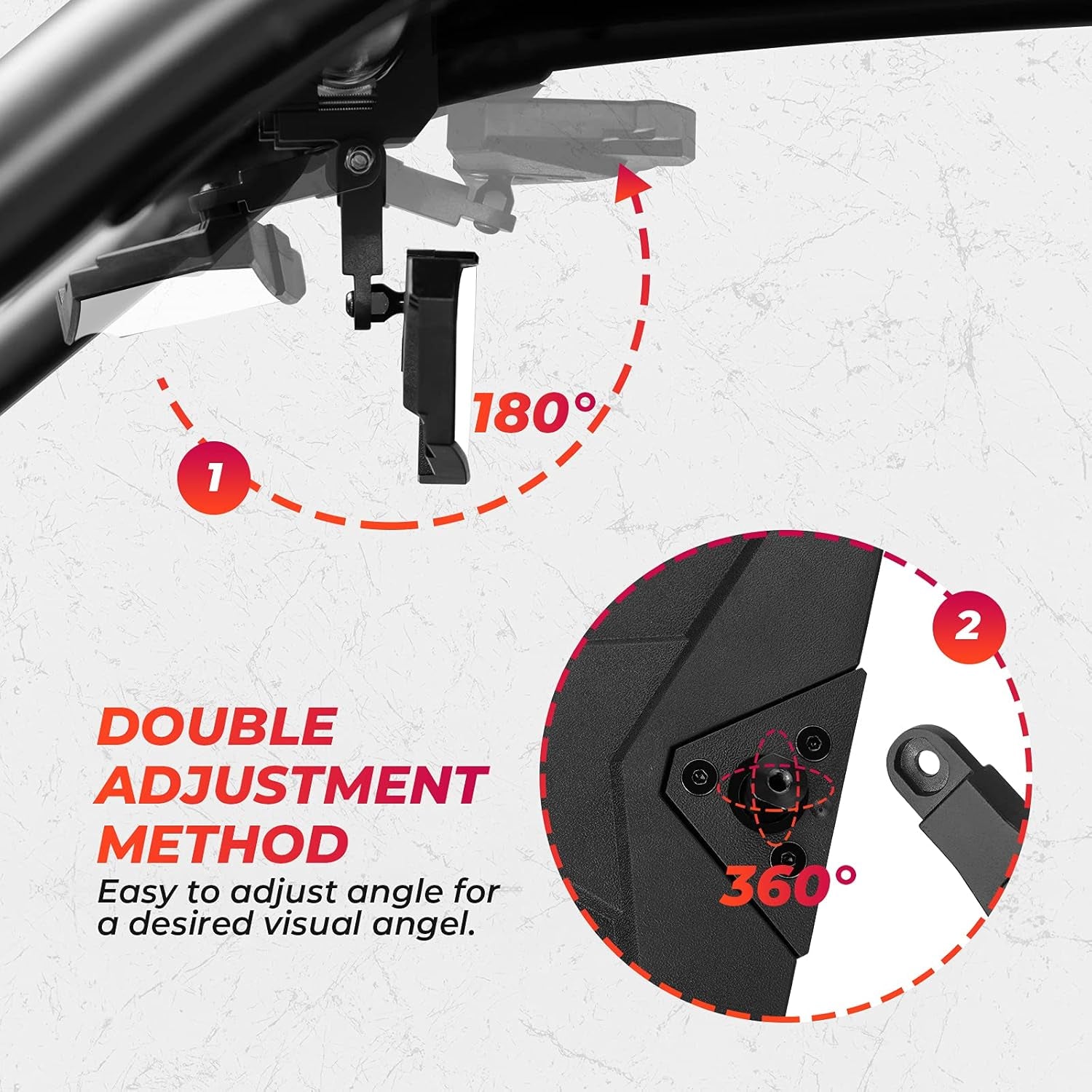 UTV Rear View Mirror, SXS UTV Mirror Clear View with 1.5 1.65-2 Inch 360° Adjustable Low Profile Aluminum Clamp Compatible with Polaris Rzr/Pioneer/Talon/Kawasaki Krx/Mule/Can Am X3/ CFMOTO