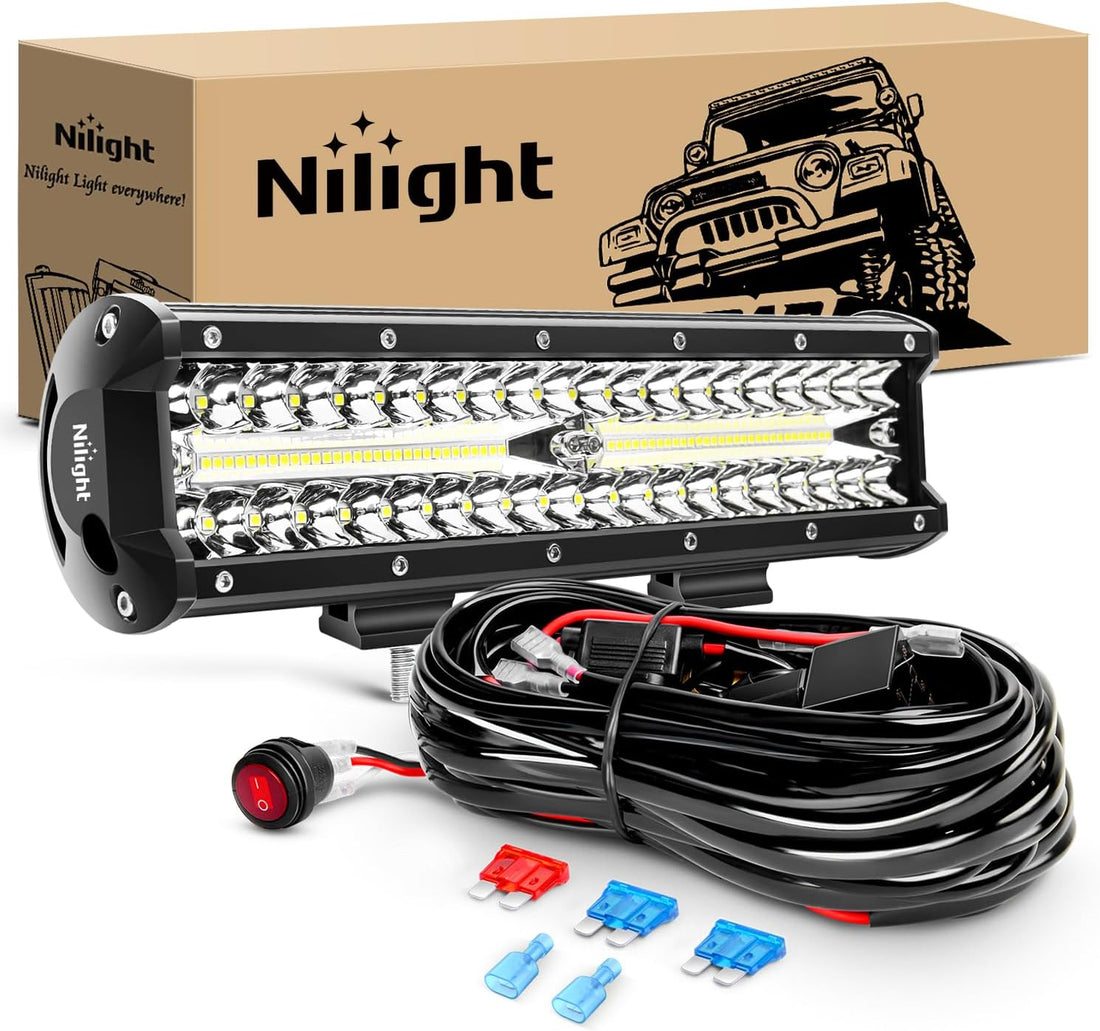 ZH411-A 12Inch 12 Inch 300W Triple Row Flood Spot Combo 30000LM Led off Road Lights for Trucks with 16AWG Wiring Harness Kit,2 Years Warranty