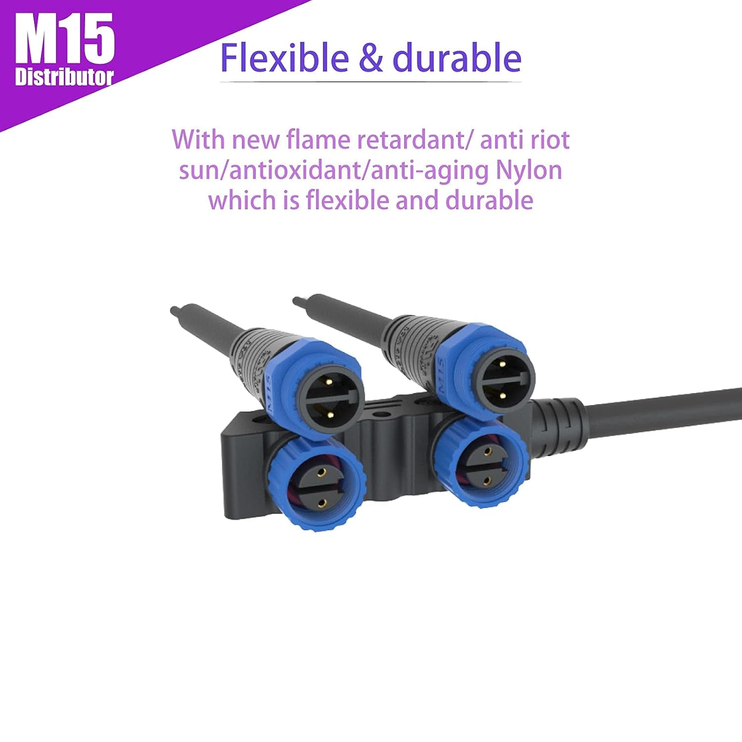 M15 Waterproof Connector IP68 Outdoor Electrical Splitter Plug for 2Pin Cables LED Connector UL Certification