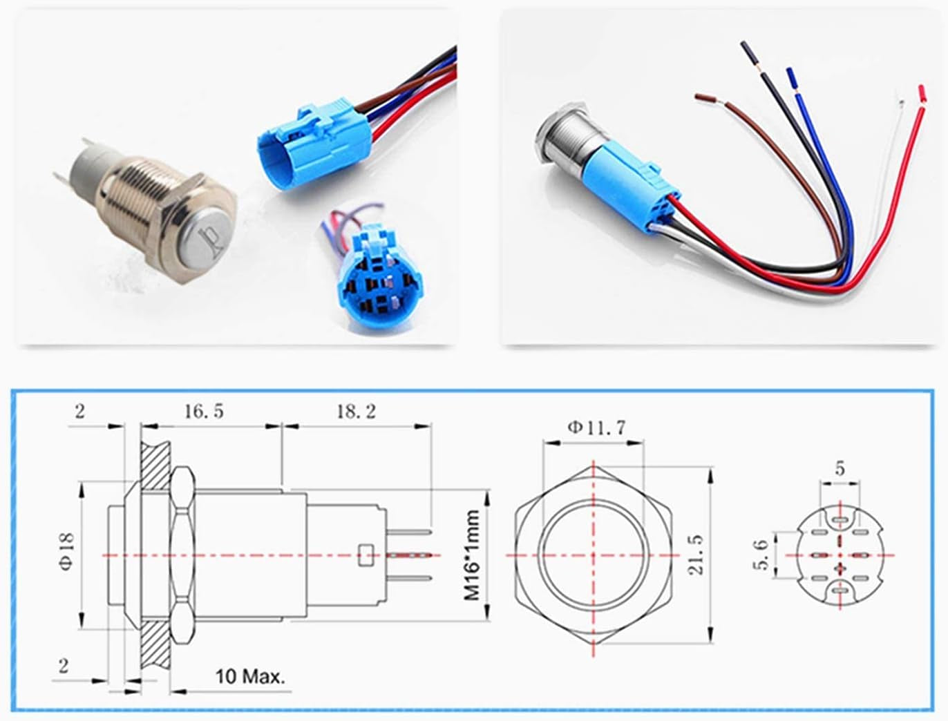 Car Horn Button 12V 16Mm LED On/Off Switch Momentary Button Reset Switch Dedicated Connector Switch Power Metal Toggle Car Boat Motorcycle DIY Switch Blu-Ray Automatic Rebound Reset 2-Pack